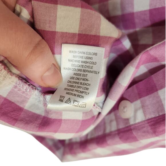Woman Within Casual Button Up Shirt Short Sleeve Pink Checkered Size XL 18/20 - Picture 8 of 8